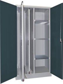 Pavoy Stahl-Vertikalauszugsschrank mit Trennwand, 2 Auszügen und 3 Böden in Lichtgrau und Anthrazitgrau, Höhe: 195 cm, Breite: 100 cm, Tiefe: 60 cm - Bild 1