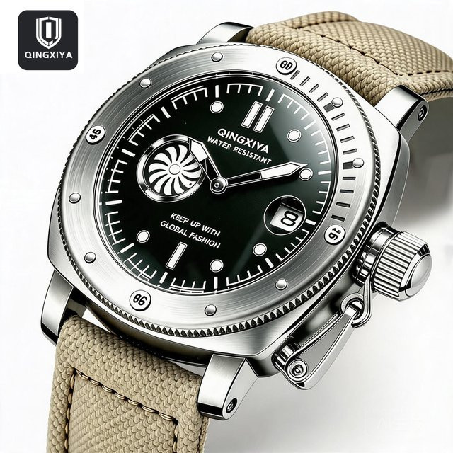 QINGXIYA Armbanduhr, Quarz, Textil/NATO, Schwarz, Herren - Bild 1