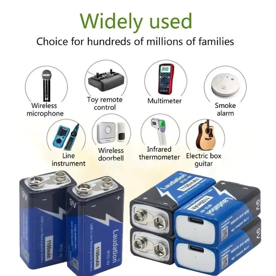 Roza Cinnie Wiederaufladbarer 9V Lithium-Akku mit 1100 mAh und USB-C-Anschluss - Bild 3