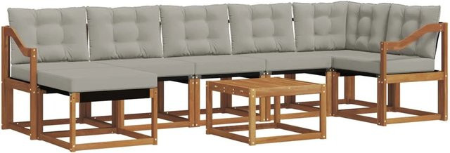 vidaXL Outdoor-Sofagarnitur 8-teilig aus Akazienholz mit Kissen in Braun und Grau - Bild 1