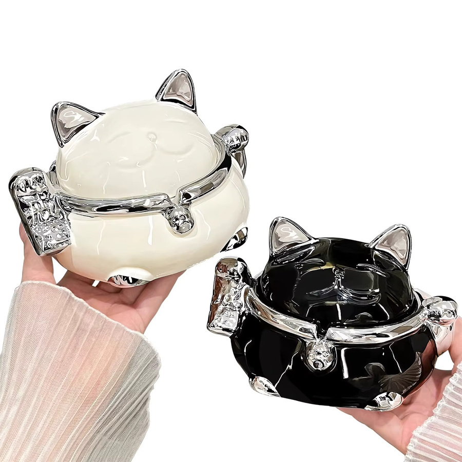 Advanced Sensation Fortune Cat Aschenbecher aus Keramik mit Deckel, modern und schwarz - Bild 3