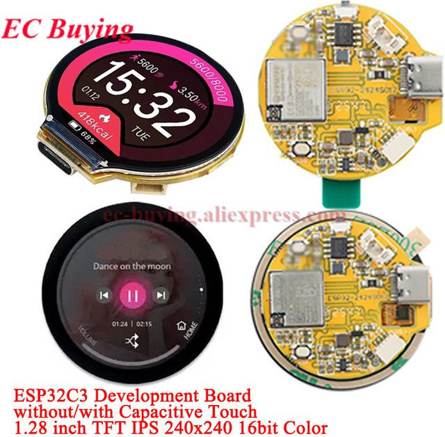 ESP32-C3 Entwicklungsboard von EC Buying mit 1,28 Zoll TFT IPS LCD-Bildschirm GC9A01, WiFi und Bluetooth sowie kapazitivem Touchscreen für Arduino - Bild 1