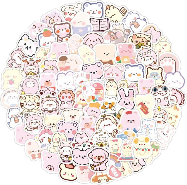 100 Stück Cartoon Kawaii Koreanischer Bär Graffiti-Aufkleber in Multicolour für dein Notizbuch und Laptop - Bild 1