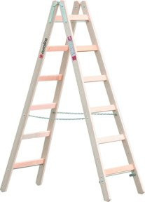 Euroline Holz-Sprossenstehleiter Nr. 10501 mit Eimerhaken, Farbe Braun, 2 x 6 Sprossen - Bild 1