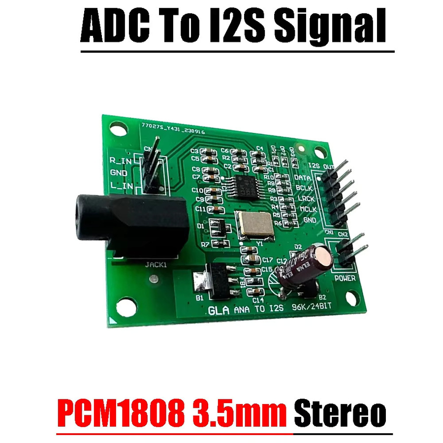 PCM1808 ADC Modul: Analoges 3,5mm Stereo Audiosignal zu I2S Wandler für DSP-Aufnahme und Verstärker, Grün, 24bit, 48k/96k - Bild 2