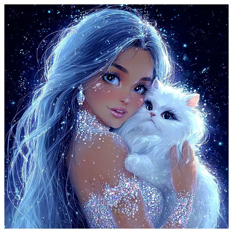 HUACAN Diamantmalerei Frauenporträt mit Katze als 5D Diamant-Mosaik Wanddekoration in Multicolour - Bild 6