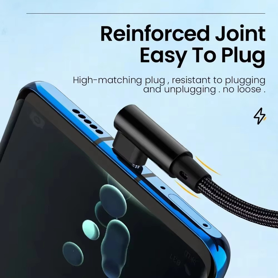 USB-C Schnellladekabel mit 90-Grad-Winkel 66W 6A für Samsung Xiaomi Huawei OnePlus in Schwarz oder Rot - Bild 2