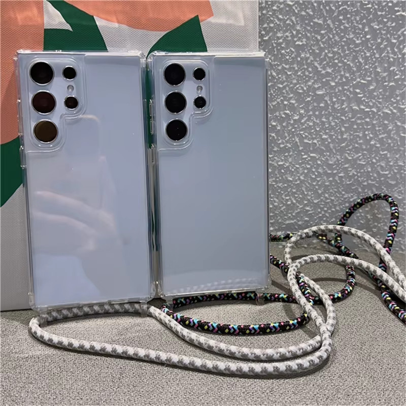 Transparente Crossbody Lanyard Hülle für Samsung S24 Ultra S23 Plus S22 mit verstellbarem Schultergurt, stoßfeste Acryl Schutzhülle, Farbe: Transparent/Schwarz - Bild 1
