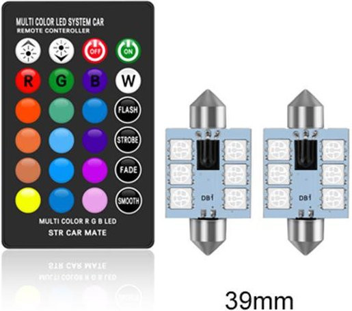 C5W RGB LED Auto Innenbeleuchtung mit Fernbedienung, Mehrfarbige Dome-Lichter für 12V, Set mit 2 Leuchtmitteln - Bild 1