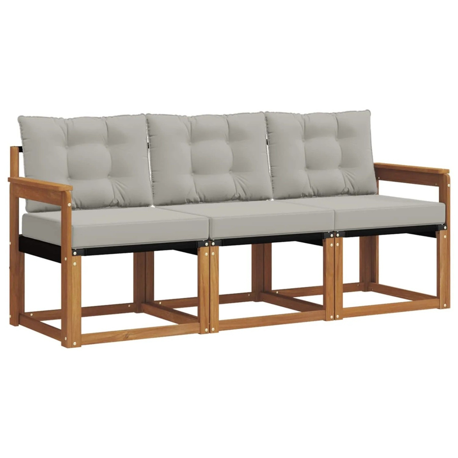 vidaXL Outdoor-Sofagarnitur 3-teilig aus Akazienholz und Textilene in Beige und Grau mit Kissen und Armlehnen - Bild 2