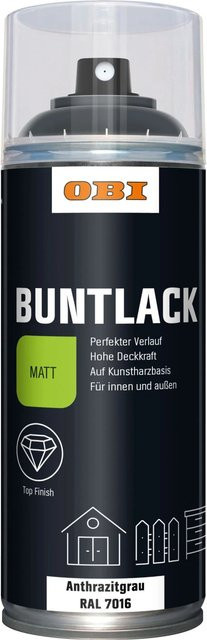 OBI Buntlack Spray LH Anthrazit RAL 7016 matt für Holz und Synthetikharz, 400 ml - Bild 1