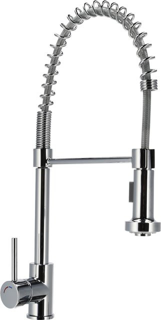 LIVARNO Einhebel-Küchenarmatur mit Spiralfeder in Chrom, silber/schwarz, mit Spritzfunktion und schwenkbarem Auslauf - Bild 1