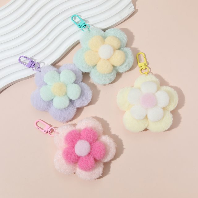 Schlüsselanhänger Blume, Stoff Wollfilz, Plüsch, Macaron Farbe - Bild 1