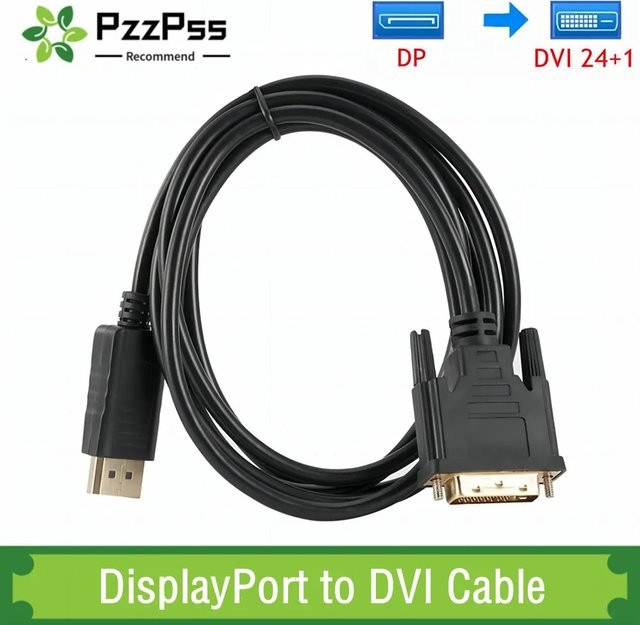 PzzPss DisplayPort-zu-DVI-Kabel in Schwarz für 1080P Auflösung mit DisplayPort-Eingang und DVI-Ausgang - Bild 1