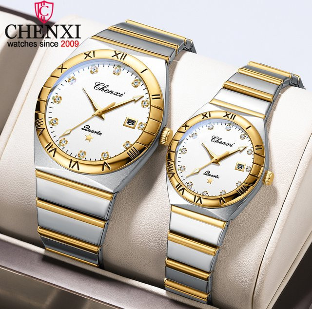 CHENXI Armbanduhr Quarz, Edelstahl, Gold, Unisex, Datum, Wochentag - Bild 1
