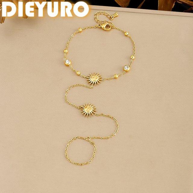 DIEYURO Fingerring-Armband, Edelstahl, Gold, Zirkonia, Damen - Bild 1