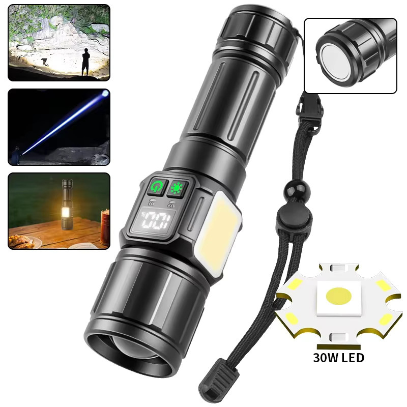 JIASHUAIXIN Taktische LED Taschenlampe mit COB-Digitalbatterieanzeige, Schwarz, Aluminium - Bild 5