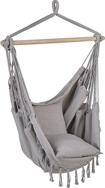 Beliani Hängesessel Egg in Grau im Boho-Stil mit Holzgestell, B/T/H: 152 x 122 x 152 cm - Bild 1