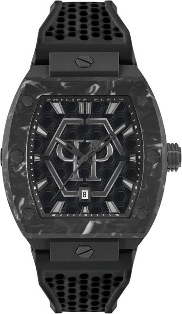 Philipp Plein Herrenuhr, Quarz, Edelstahl, Tonneau, 44 mm, Schwarz, Silikon - Bild 1