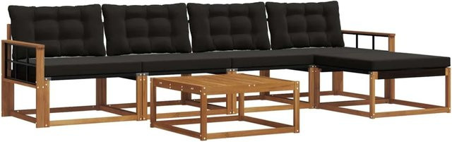 vidaXL Outdoor-Sofagarnitur 6-teilig aus Akazienholz und Textilene in Natur und Schwarz mit Kissen - Bild 1