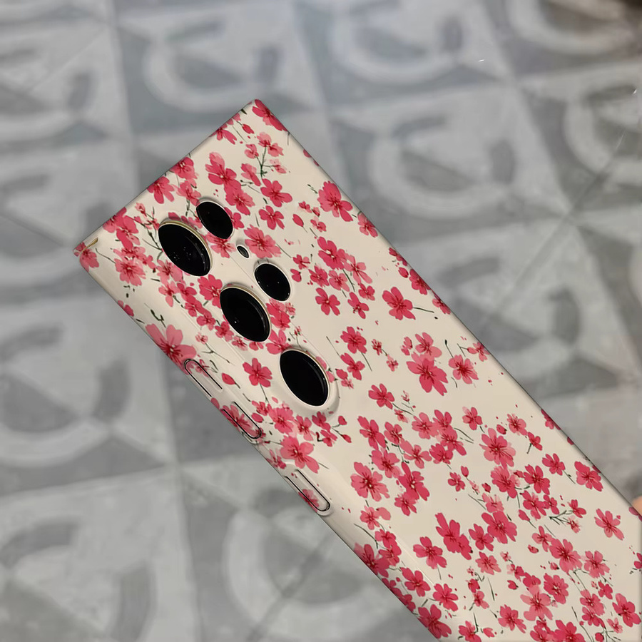 Stoßfeste Doppelschicht Handyhülle mit Blumenmuster für Samsung Galaxy S25 Ultra, S24 und S23 Ultra Plus in Pink - Bild 4