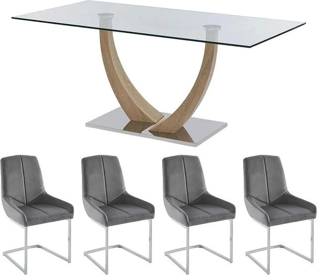 Vente-unique Essgruppe Melodie in Transparent und Naturfarben Hell mit 180 cm Breite - Bild 1