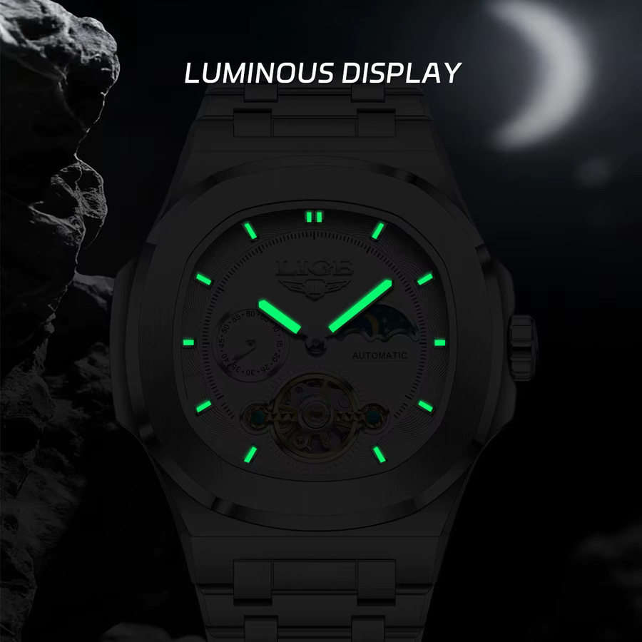 LIGE Armbanduhr Automatik, Edelstahl, Tourbillon, Silber, Herren - Bild 3