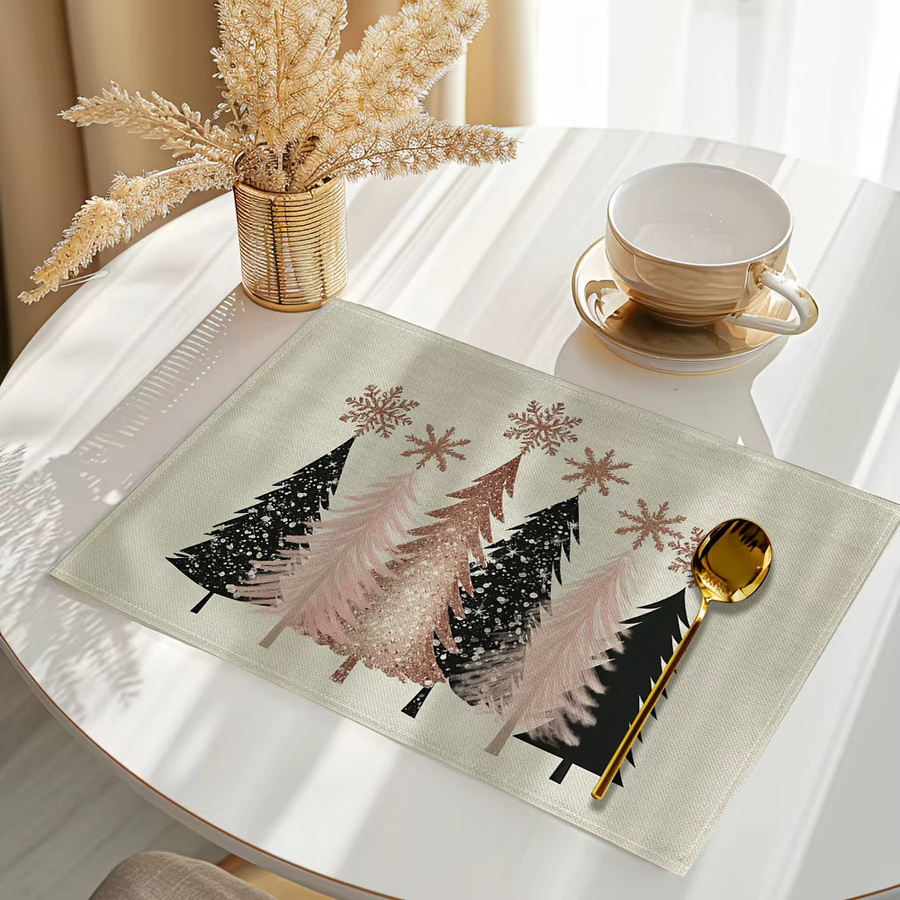 VIKAMA 4er Set Weihnachts-Tischsets mit Schneeflocken-Design in Gold und Leinenoptik - Bild 2