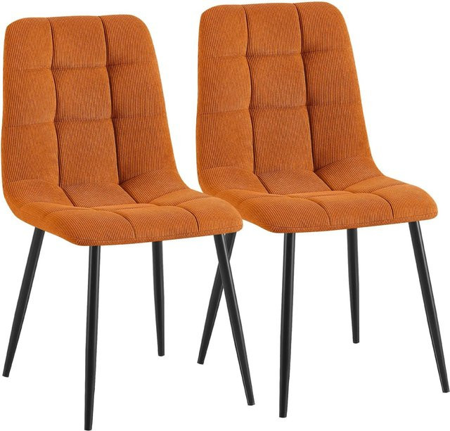 CLP 2er Set Esszimmerstühle Antibes gepolstert mit Cordbezug in Orange und Schwarz mit Metallgestell - Bild 1