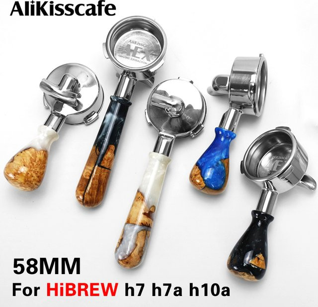 ALIKISSCAFE 58mm Siebträger mit Doppelauslauf aus Edelstahl in Silber für Hibrew H7 H7a H10a Breville Barista Max Mini Sunbeam Espressomaschinen-Zubehör - Bild 1