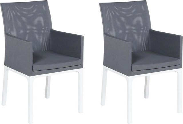 Beliani Gartenstuhl aus Aluminium und Textilene in Grau und Weiss mit Armlehnen, B/T/H: 62 x 52 x 91 cm - Bild 1
