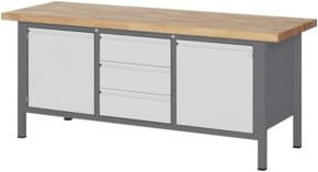 STIER Premium Werkbank höhenverstellbar mit 3 Schubladen und 2 Flügeltüren, B/T/H: 200 x 70 x 84-104 cm - Bild 1