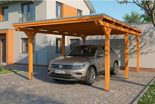 SKANHOLZ Carport Emsland aus Fichte in Eiche Hell mit Stahl-Flachdach und Regenrinne, B/T: 402 x 604 cm - Bild 1