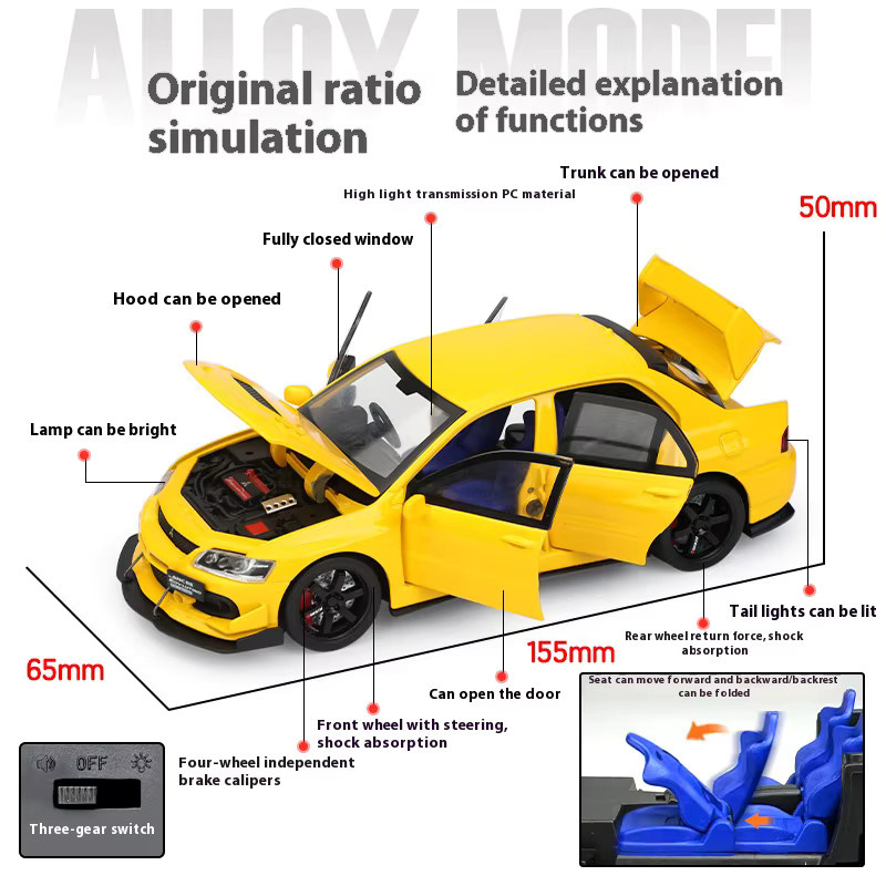 Maisto Mitsubishi EVO Modell, 1:32, Metall, Weiß, Gelb - Bild 5