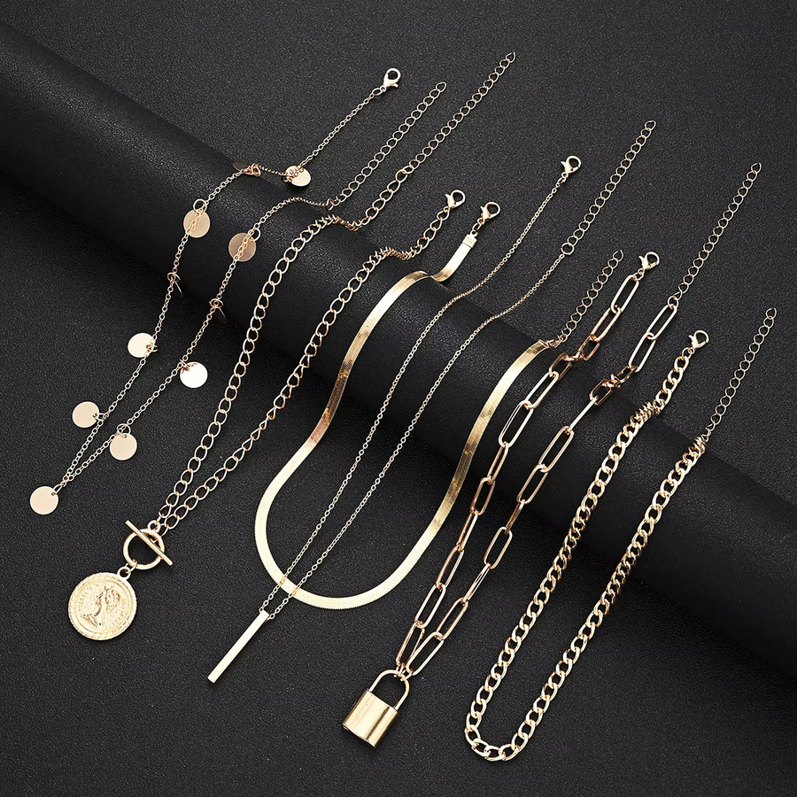 6-teiliges Set Halsketten, Vintage-Münzanhänger, Goldfarben, Damen - Bild 2