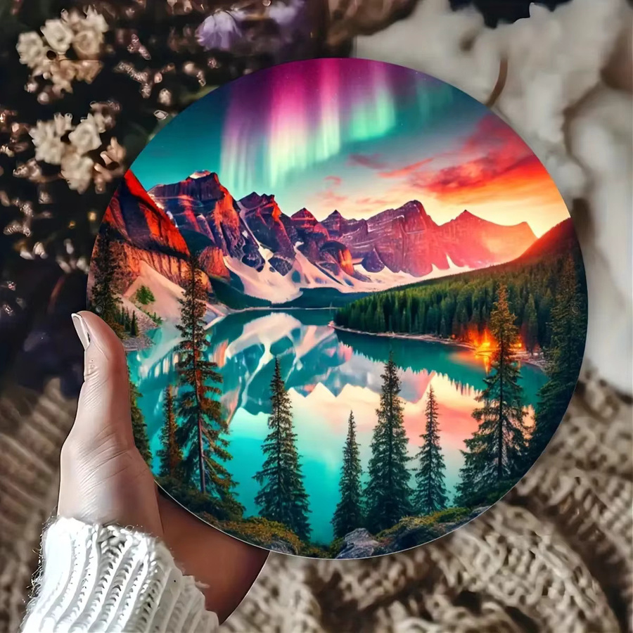 Potdemiel Nordlichter Aurora Borealis Wanddekoration, kreisförmiges Naturmotiv in Mehrfarbig, Durchmesser: 20 cm - Bild 3