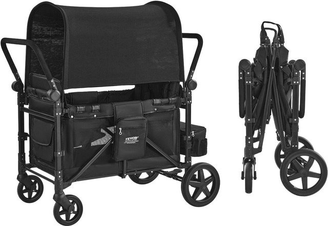 Zusammenklappbarer Bollerwagen von Buying Solutions, MB in Schwarz für bis zu 4 Kinder mit verstellbarem Griff und einer Beladung von bis zu 149,7 kg - Bild 1