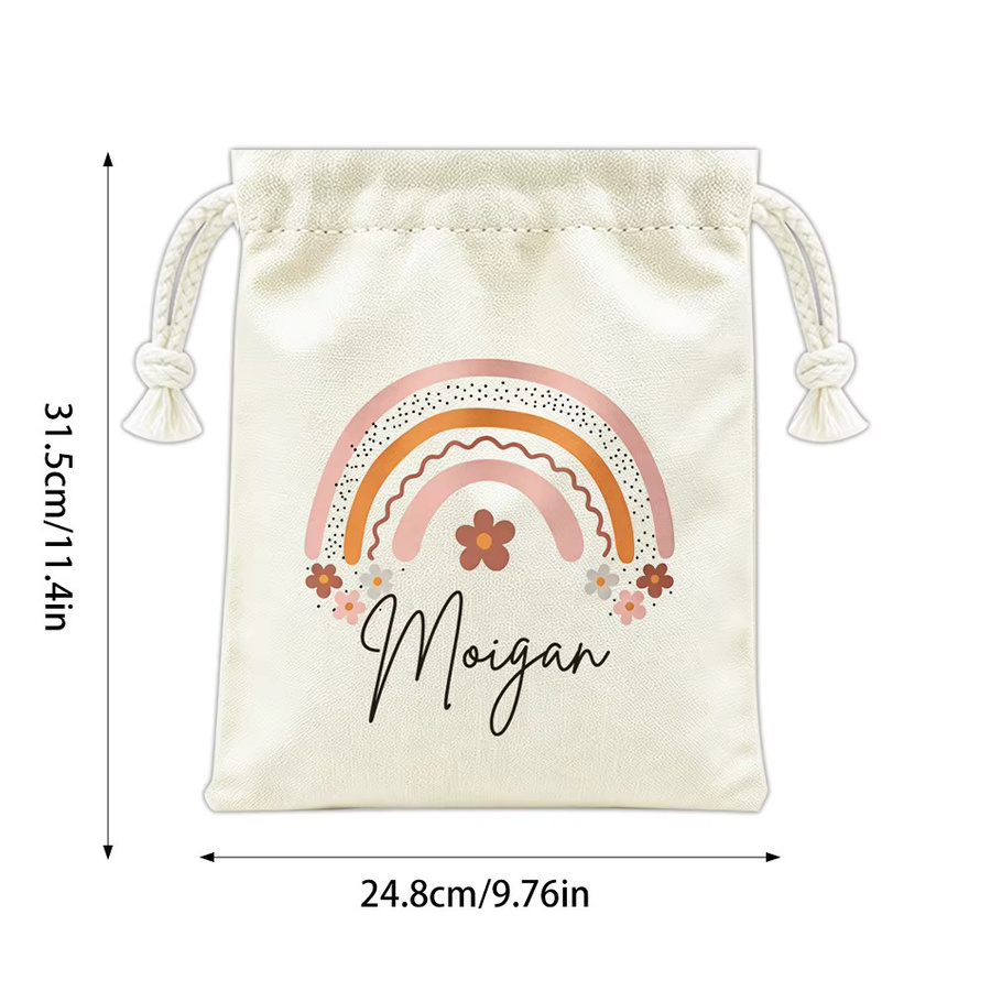 Anpassbarer Aufbewahrungsbeutel mit Namen im Boho-Regenbogen-Design von WEIGAO, Mehrfarbig, Textil mit Kordelzug für Reisen und Babypartys - Bild 4