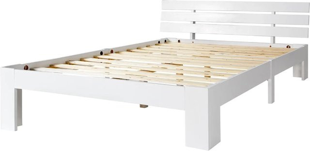 Merax Holzbett aus Massivholz Kiefer in Weiß, B/T/H: 140 x 200 x 210 cm - Bild 1