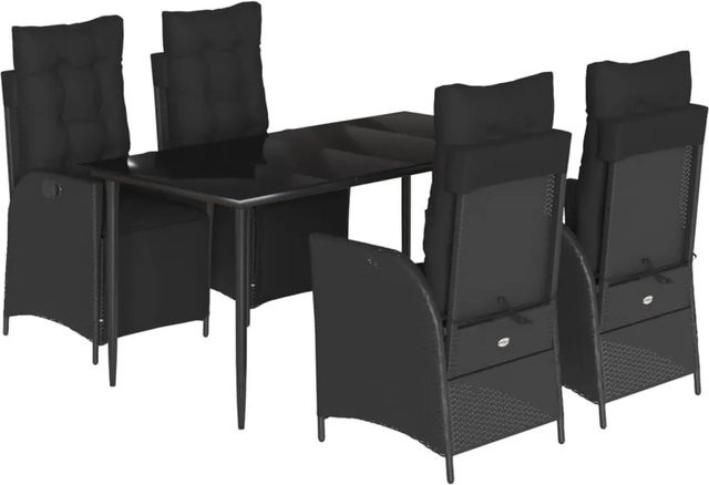 vidaXL 5-teilige Garten-Essgruppe aus Poly Rattan in Schwarz mit Kissen und Glastisch - Bild 1