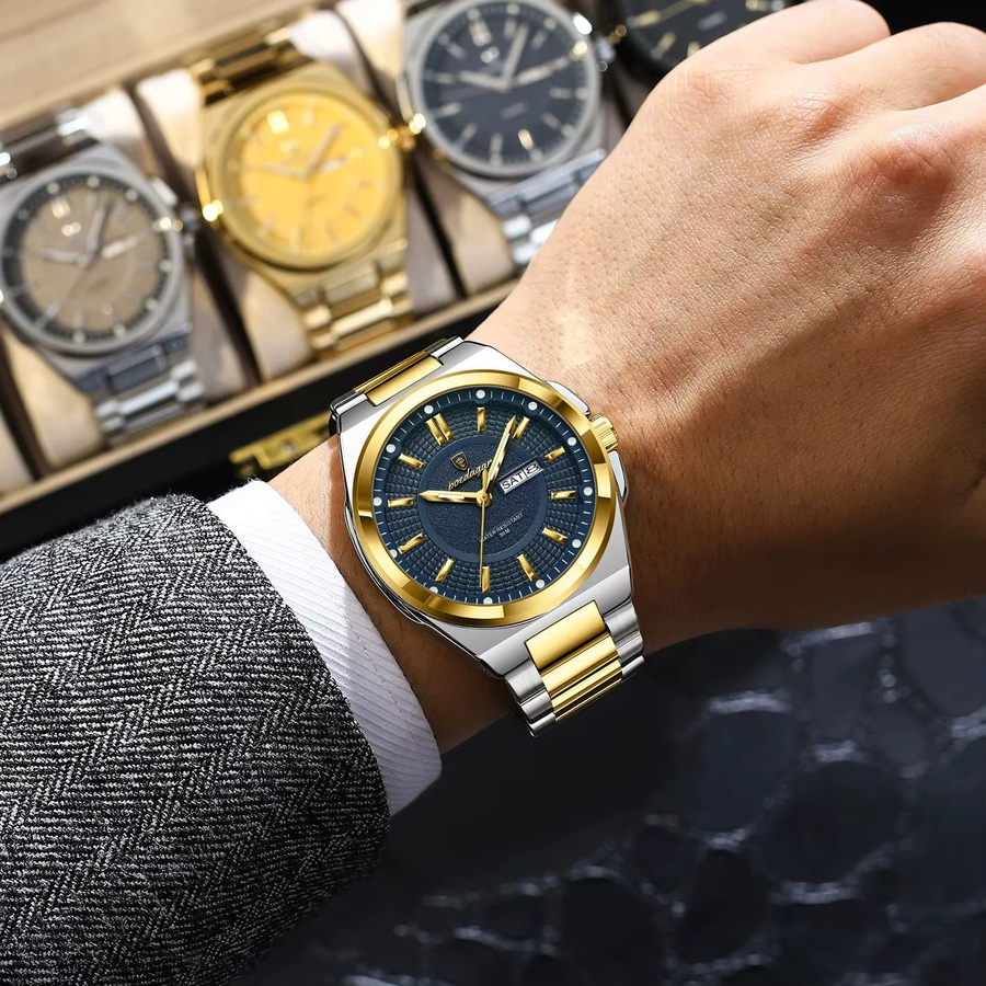 POEDAGAR Armbanduhr Edelstahl, Quarz, Datum, Wochentag, Herren - Bild 5