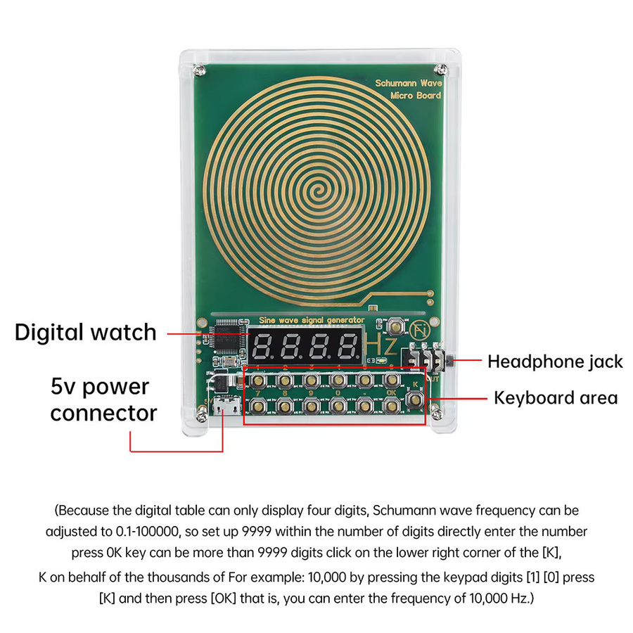 Gaqqee Schumann-Wellen-Generator mit Micro-USB-Anschluss, Einstellbarer Sinuswellen-Signalgenerator 0,01Hz–100.000Hz, DC 5V, Gold - Bild 3