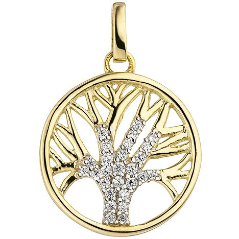 Colfem Anhänger Lebensbaum, 375 Gelbgold, bicolor, 27 Zirkonia, Unisex - Bild 1