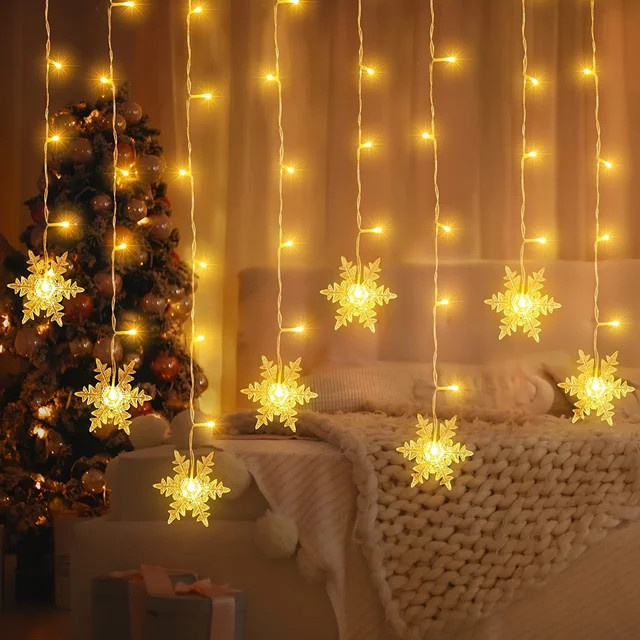 4M LED Schneeflocken Lichterkette für Weihnachten in Blau und Weiß mit 96 LEDs als Vorhang-Dekoration für dein Wohnzimmer - Bild 1