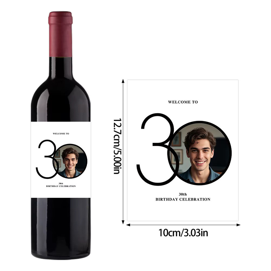 6 Stück personalisierte Foto Wein Flaschen Aufkleber für Geburtstagsdekorationen von 30 bis 70 Jahren, rechteckige Papieretiketten von joy-enlife - Bild 2