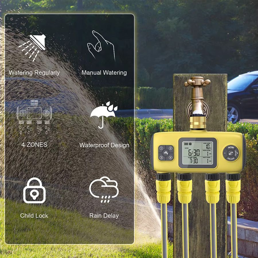 JUANJUAN Automatischer Wassertimer mit 4 Ausgängen und LCD-Display zur intelligenten Gartenbewässerung mit 4 Zonen - Bild 3