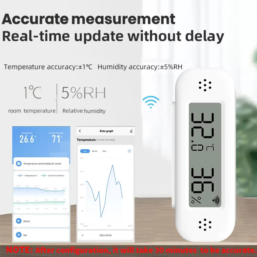 Tuya WiFi Temperatur und Feuchtigkeit Sensor in Weiß für Smart Home mit App-Steuerung und Integration für Alexa und Yandex SmartLife - Bild 3