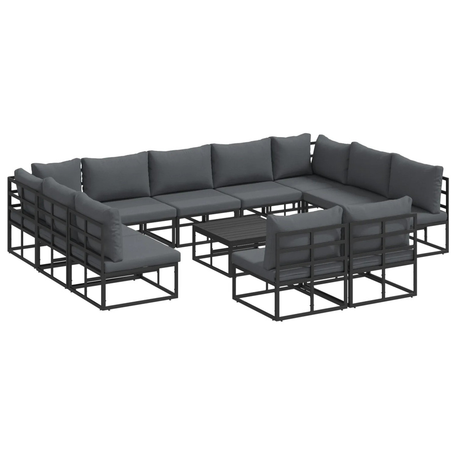 vidaXL Garten-Sofa-Set 12-teilig in Schwarz mit Kissen aus Aluminium und Polyester in U-Form - Bild 2