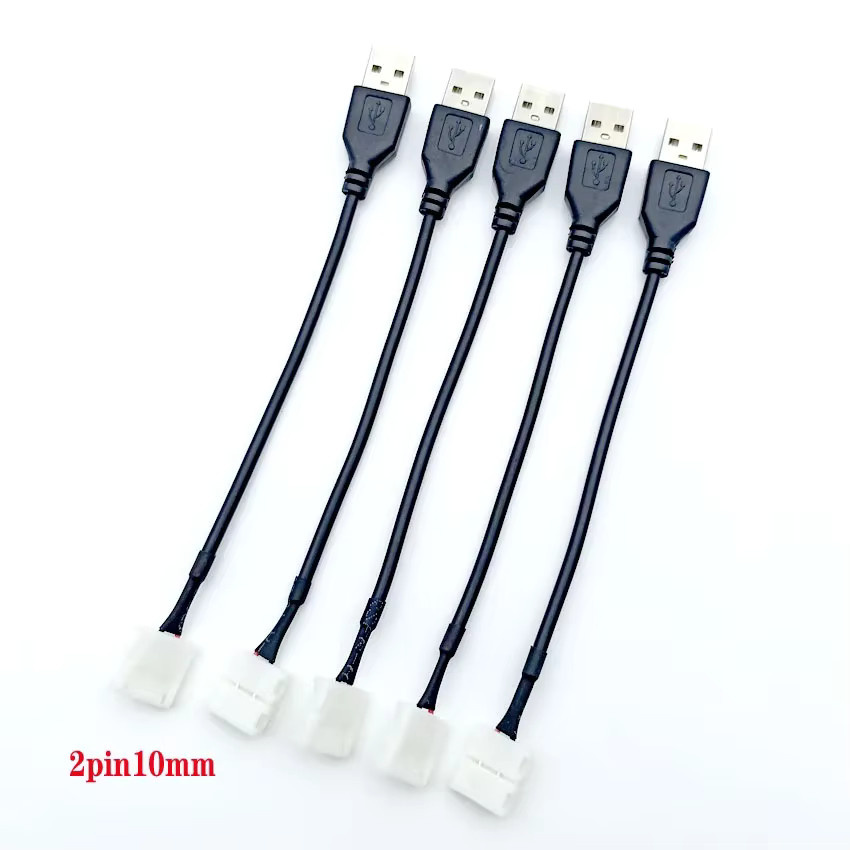 MJJC 5er Set 2-polige LED-Streifen-Lichtanschlüsse mit USB-Anschluss für 8 mm und 10 mm LED-Bänder in Weiß - Bild 1