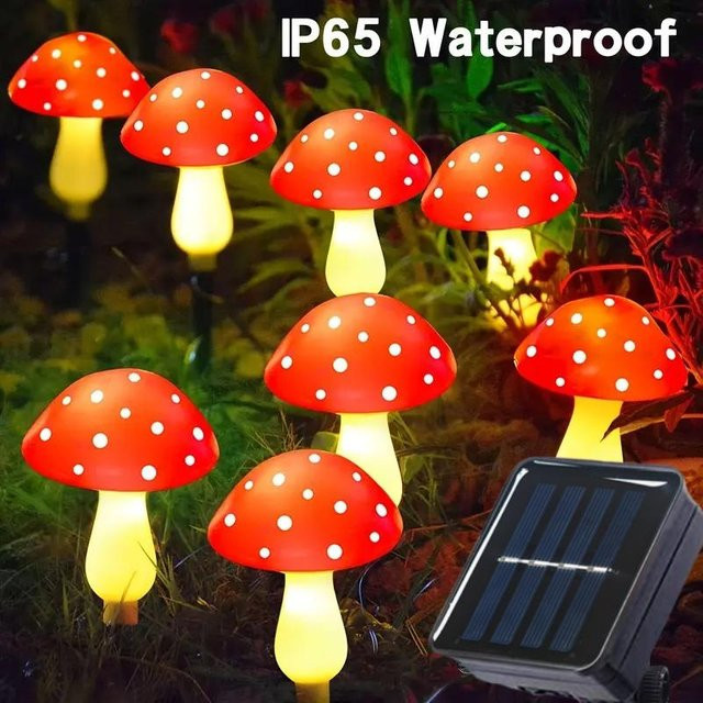 20 Stück Solarbetriebene Rote Pilzlichter von Big Tree Home Furnishings zur Garten Dekoration mit 8 Beleuchtungsmodi für Terrasse und Weg - Bild 1